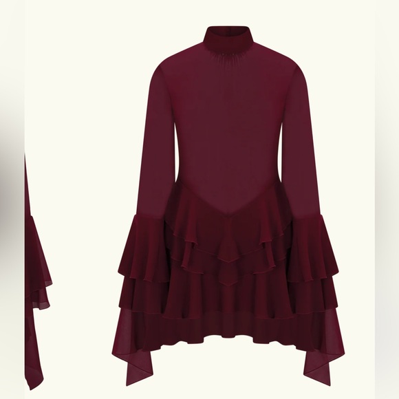 Meshki Burgundy Long Sleeve Ruffle Dress - Picture 5 of 5